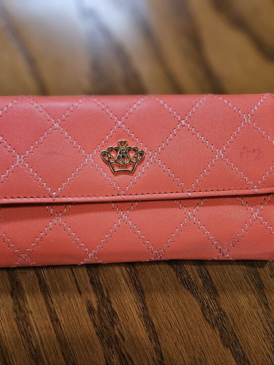 No brand Handbags - Coral Vinyl Quilted Crown Accent Wallet